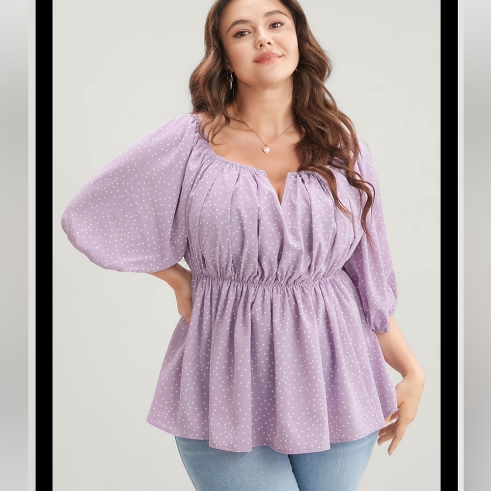 BloomChic Plus Size XL Lilac Polka Dot Puff Sleeve Ruffles Blouse us14-16